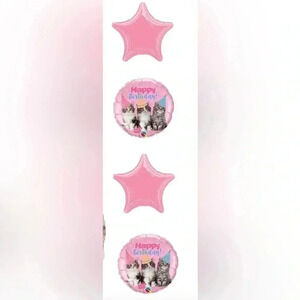 NEW Cat Birthday Party Balloon and Two Pink Stars Birthday Party Decorations